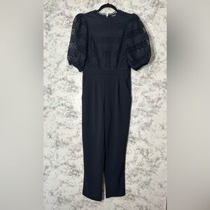 Express Navy Blue Elegant Puff Sleeve Jumpsuit Sz S EUC.   33